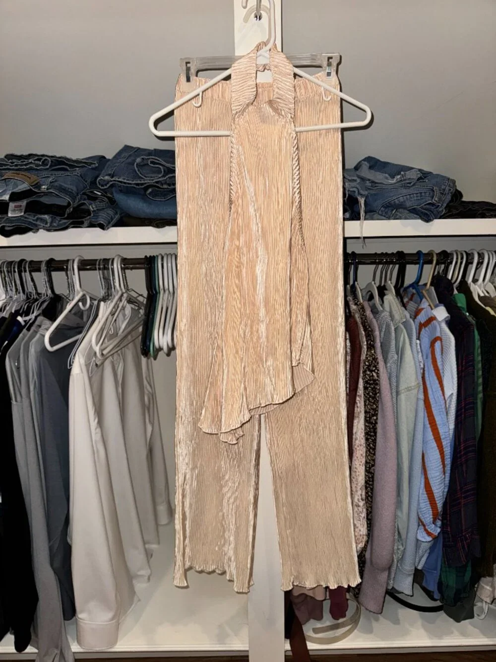 Asymmetric Halter Top with Wide Leg Pants Set - Picture 7 of 9